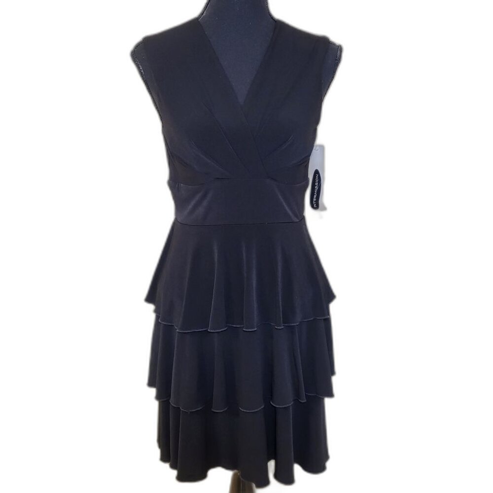 Black Ruffled Peplum V-Neck Mini Dress